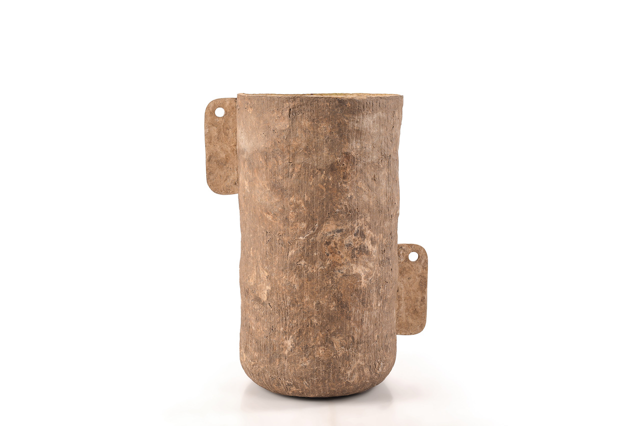 PAPER CLAY VASE TALL PINEAPPLE PULP VASE WITH EARHOLE by INDIGENOUS